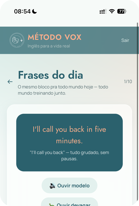 Tela Frases do dia do App VOX